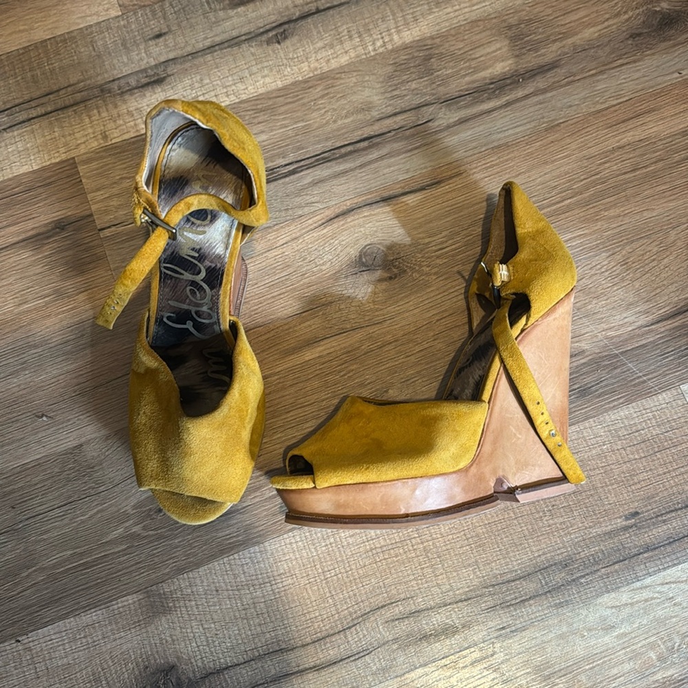Sam Edelman platform wedges burnt yellow suede size 6.5